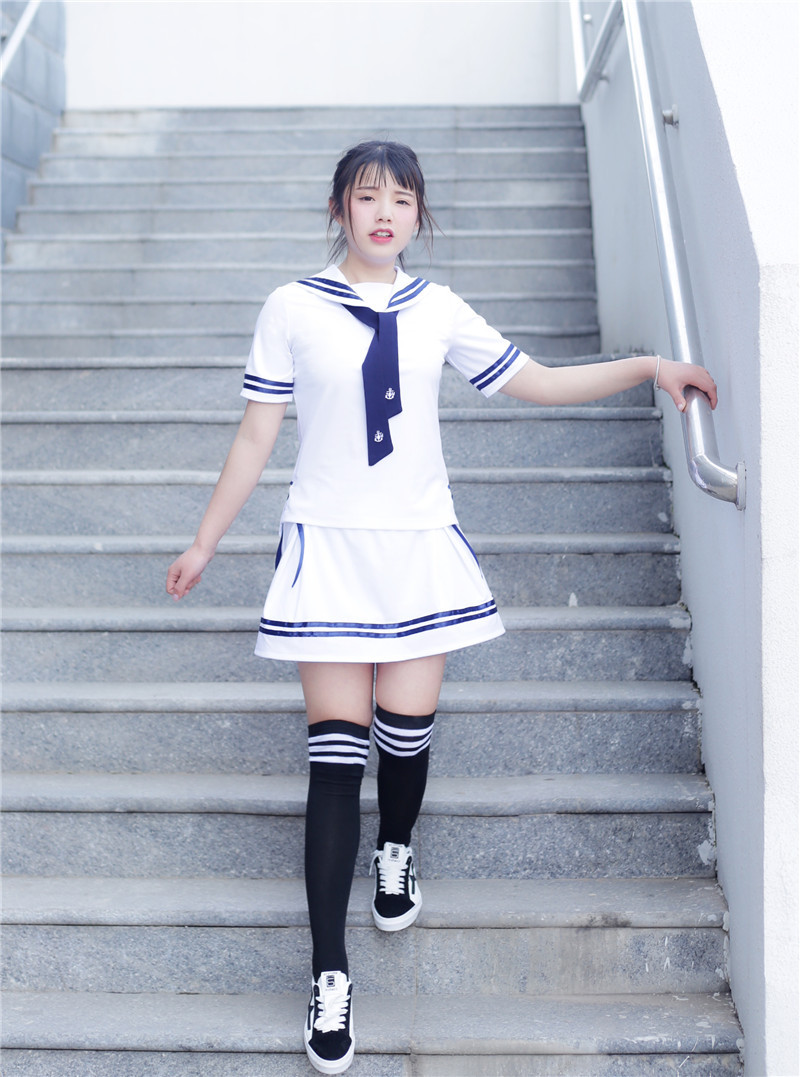 日系海军白色水手jk制服 女学生装领带短袖校服cos学院风厂家直销