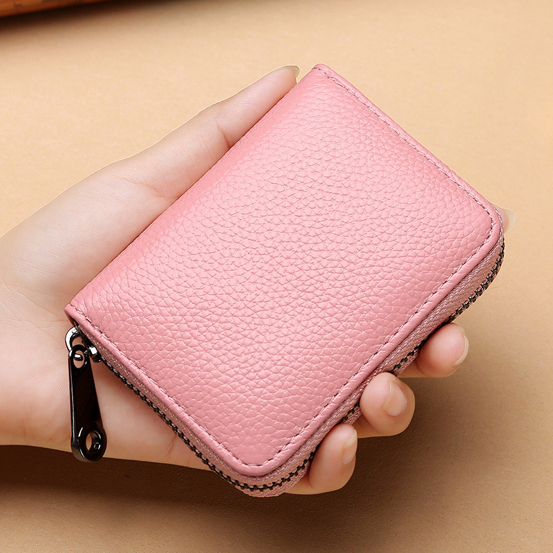 RFID First Layer Cowhide Organ Multi-Card-Slot Card Holder Men's Card Holder Women's Zip Wallet ID Card Card Holder Card Holder