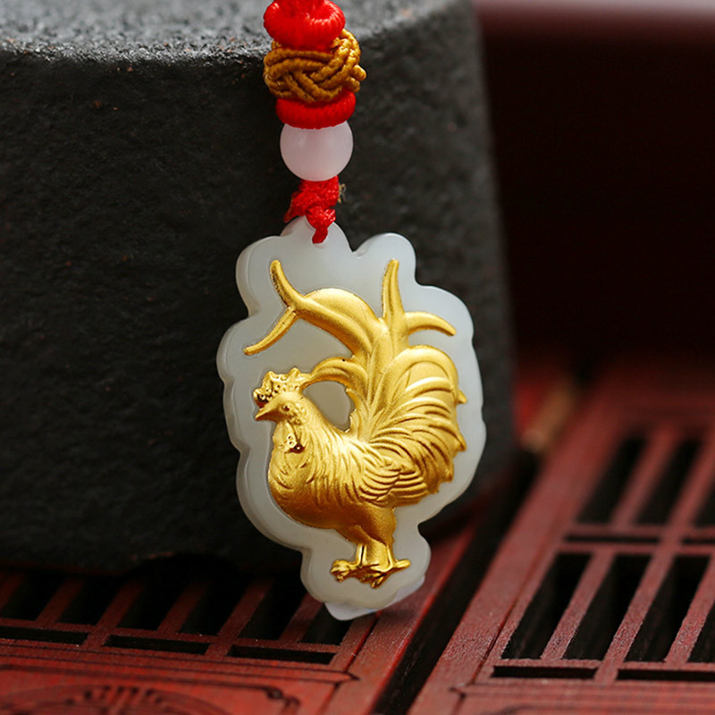 玉器工艺品 天然包邮新疆和田玉金镶玉生肖鸡吊坠玉坠 厂家直销