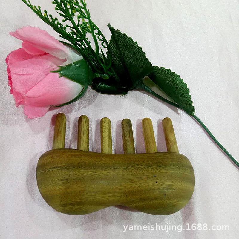 厂家批发加厚六齿绿檀山型形刮痧按摩梳 红檀绿檀按摩梳