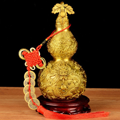 开光纯铜龙纹葫芦摆件大号开口宝葫芦书房家居客厅招财风水工艺品
