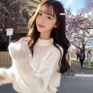 珊珊2018秋装新款网红针织衫慵懒风宽松小清新马海毛毛衣女甜美