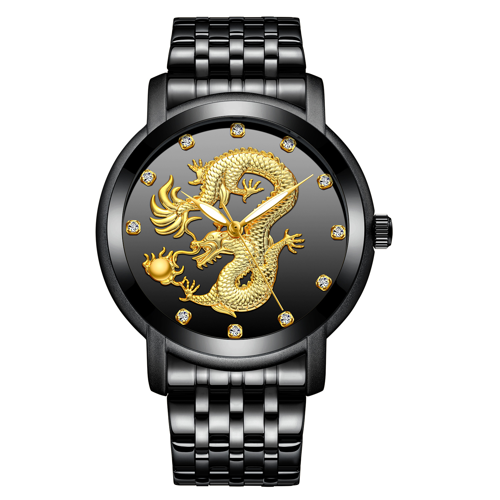 2018新款biden正品高档带钻钢带男士时尚龙表外贸爆款男表防水