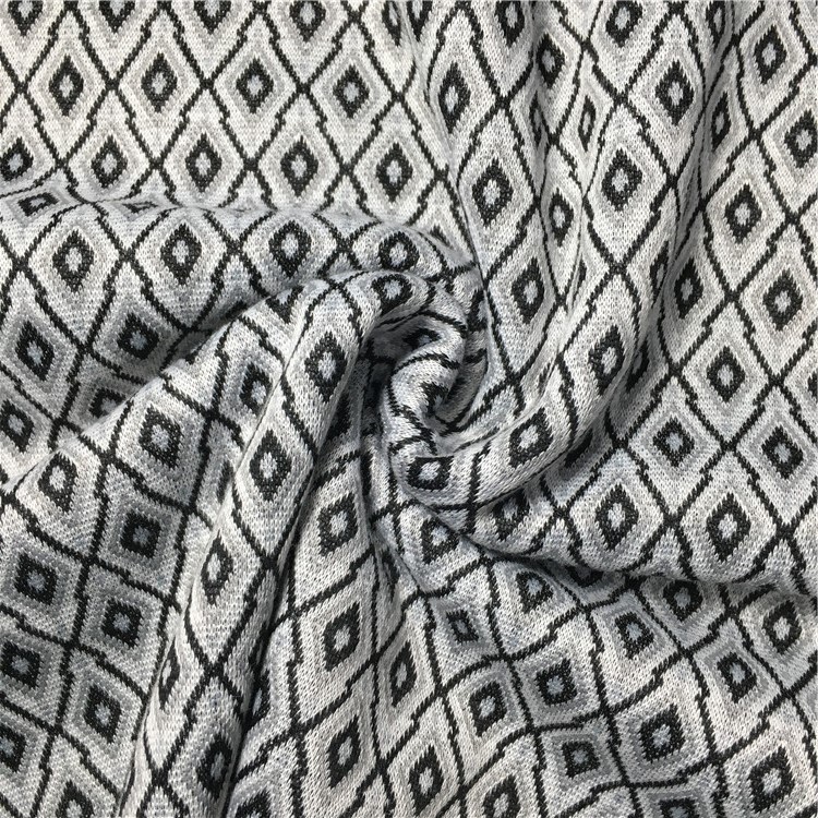 厂家直销 供应针织几何菱形提花布 菱形提花 时尚女装面料