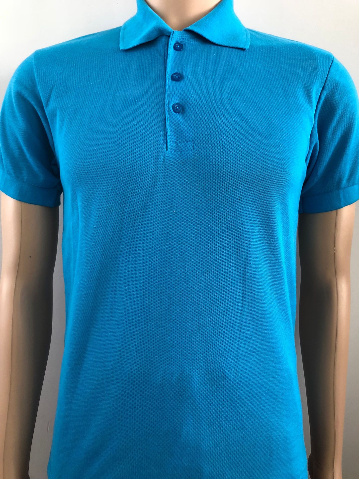 厂家供应印花logo男短袖polo衫孔蓝色涤棉tc网眼外贸男士polo衫