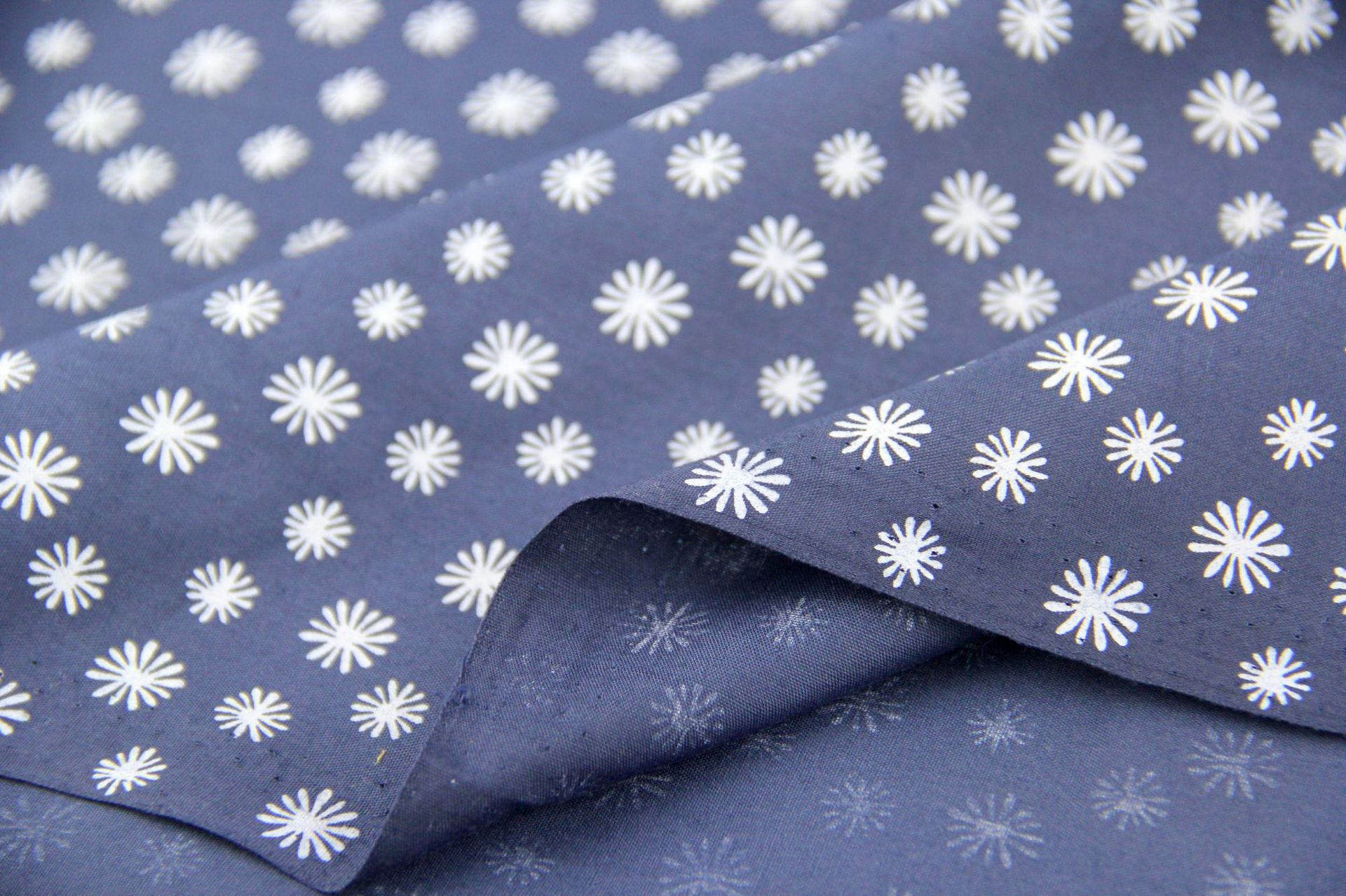 涤棉染底涂料印花 蓝底雪花 休闲西装里布 口袋布