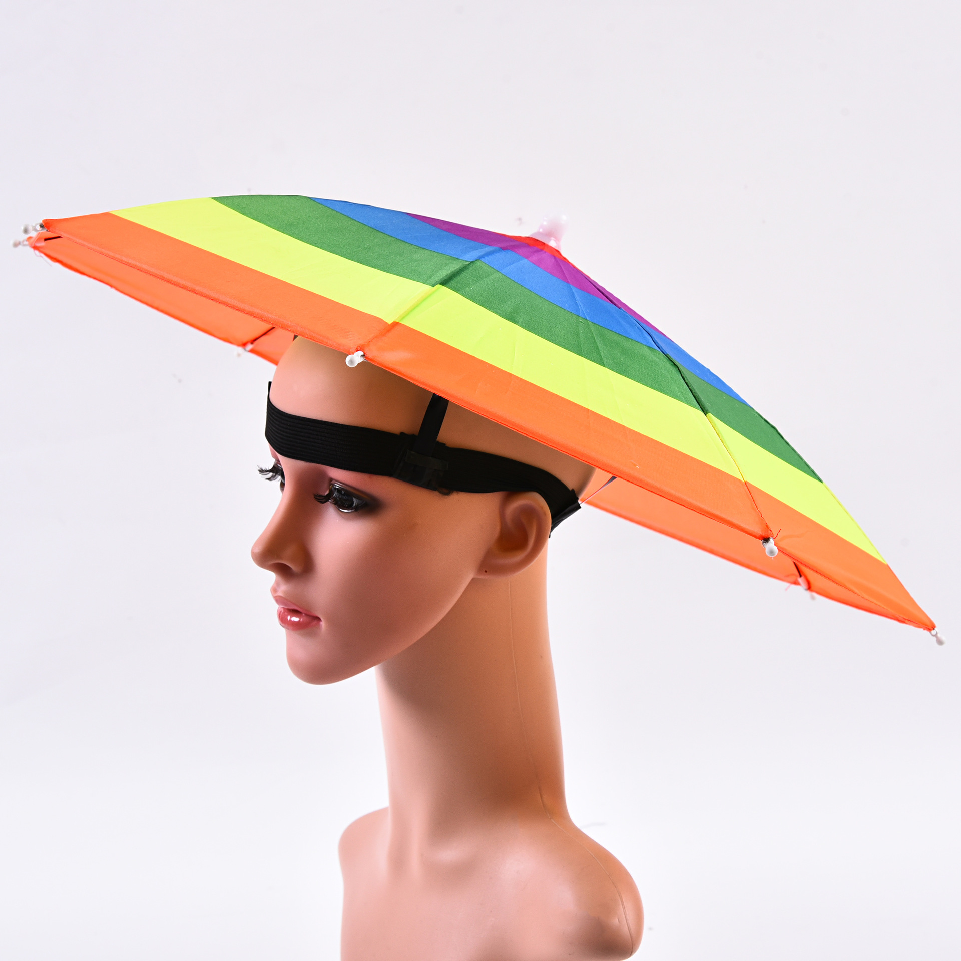 Lightweight Sunny Umbrella Hat Umbrella Umbrella Worn on the Head Elastic Band Umbrella Cap Outdoor Rainbow Watermelon Color Stripes Fishing Umbrella