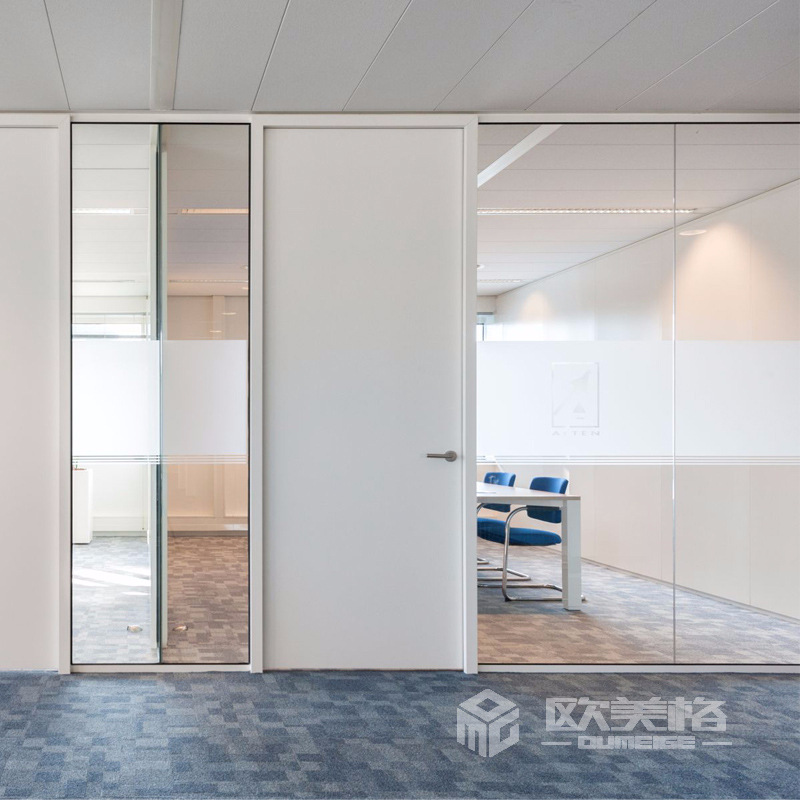 办公室装修隐形门框双层钢化玻璃防火隔音高隔磨砂玻璃隔音隔断