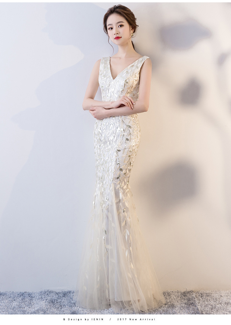 新款亮片鱼尾晚礼服长款高档夜场ktv公关佳丽小姐工服晚宴模特服