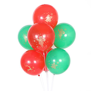 2克红绿圣诞乳胶气球 圣诞老人铃铛礼物印花2.8克气球批发