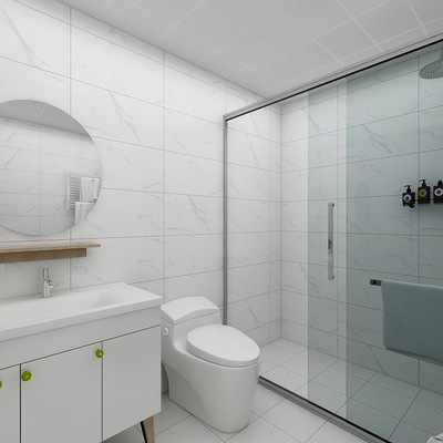 爵士白卫生间瓷砖搭配300x600不透水墙砖厕所洗手间简约防滑地砖