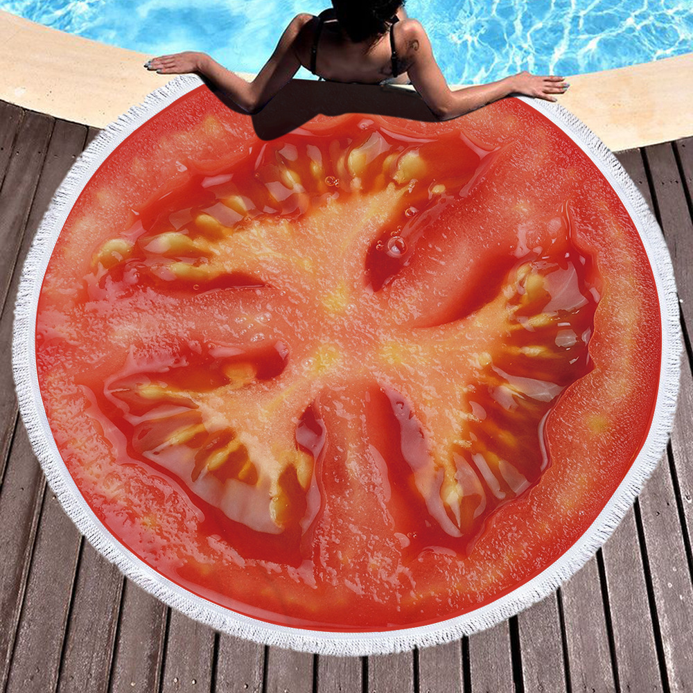 Round Beach Towel Factory Customized Microfiber Digital Printing Fruit Pattern plus Tassel Holiday Floral Print Bath Towel