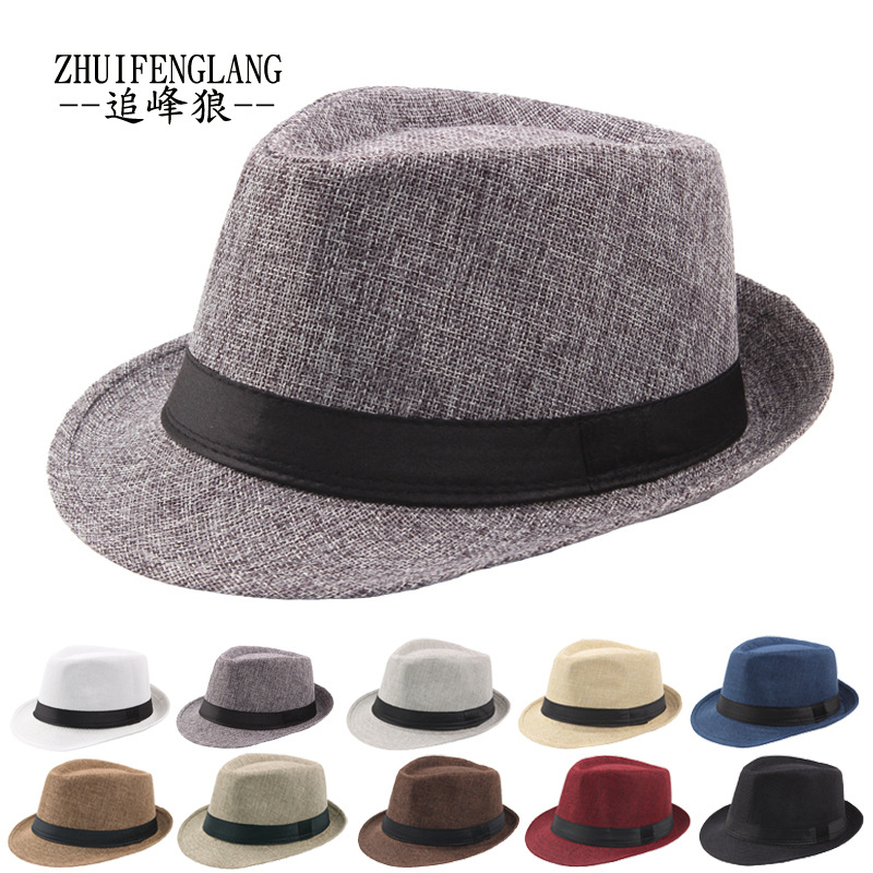 middle-aged and elderly men‘s outdoor sun hat ball party fedora hat linen curling billycock best seller in europe and america hat