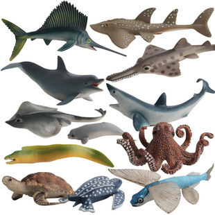 仿真实心海洋鲨鱼海豚鲸鱼动物模型海洋生物公仔摆件儿童玩具12款