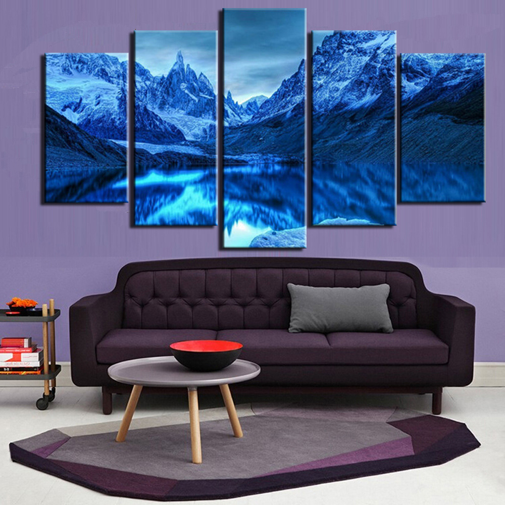 画谷墙画喷绘油画装饰画五联蓝色的雪山速卖通货源跨境货源