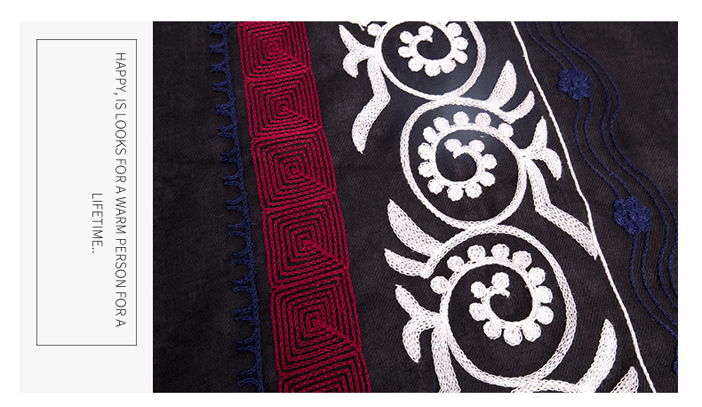 民族风卡拉麻布链条绣花加工厂家 时尚围巾头巾面料绣花来样定制