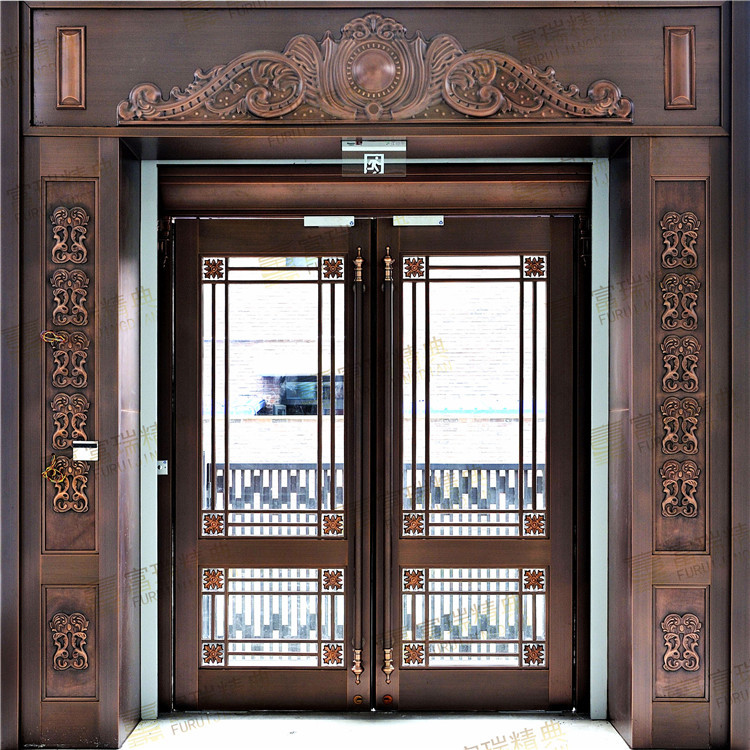公司银行入户门别墅铜门定制高档玻璃铜门双开平开门防盗门