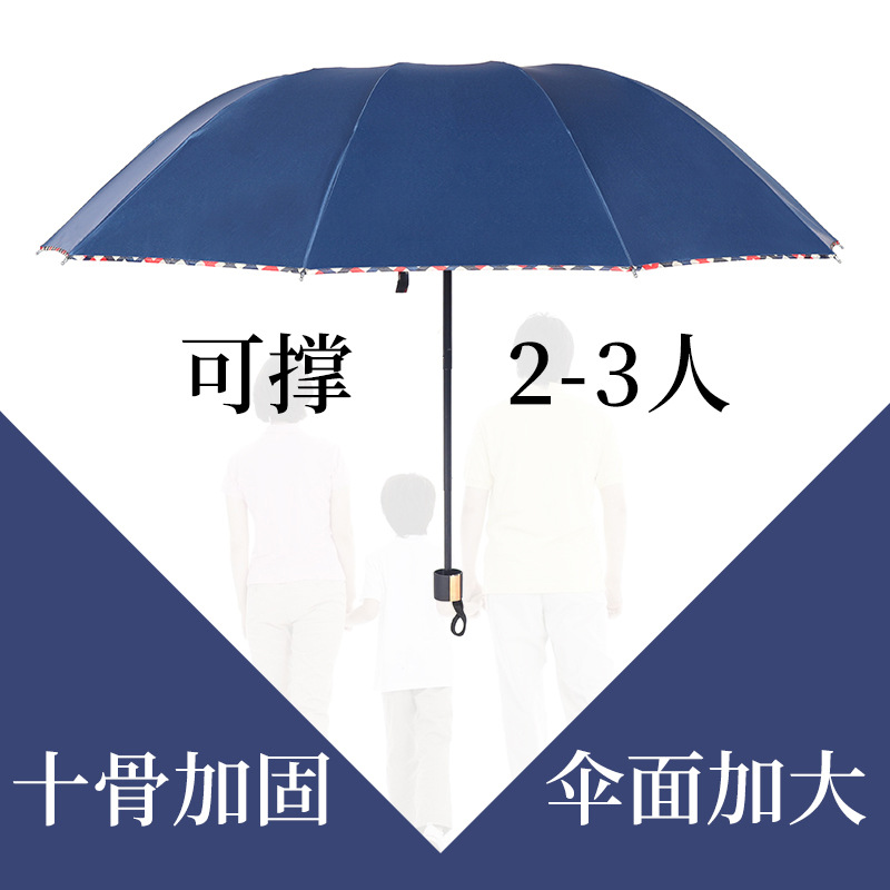 Tri-Fold Umbrella Wholesale No. plus-Sized Ten-Bone Sunshade Business Vinyl Double Sun Umbrella Folding Umbrella Wholesale