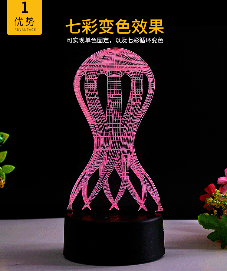 创意视觉3d小夜灯礼品灯触摸充电usb七彩遥控led灯小台灯小夜灯
