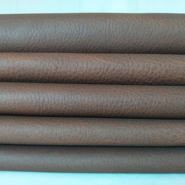 头层粒面摔纹油皮牛皮厂家 红棕色油摔牛皮 鞋包用油摔真皮面料