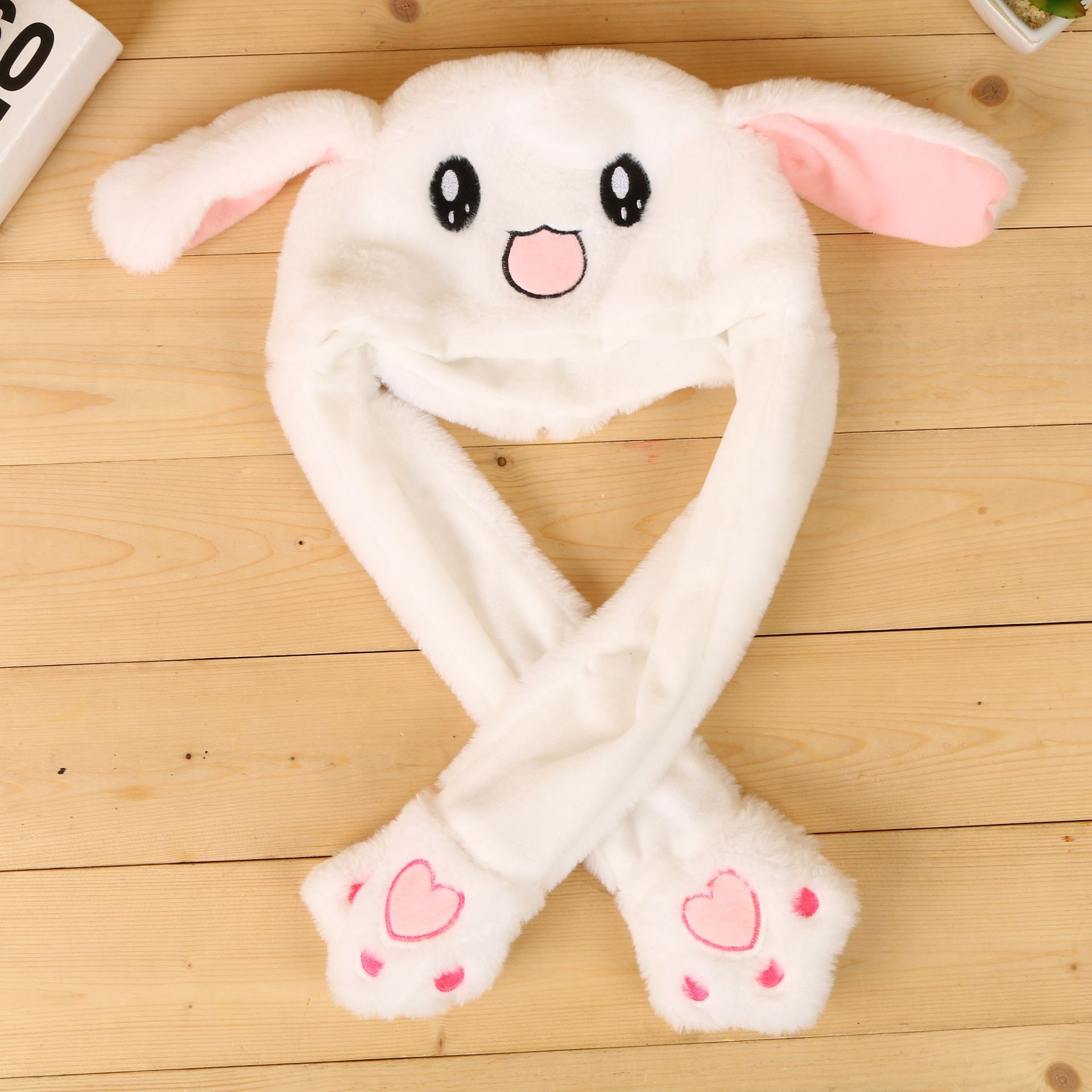 抖音同款兔耳朵帽会动的帽子网红兔帽兔子耳朵毛绒可爱气囊帽批发