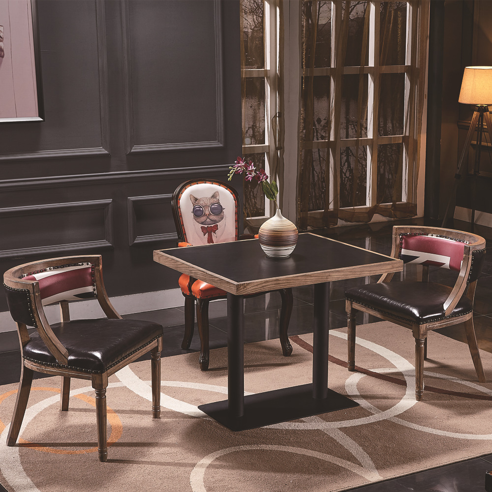 火烧石餐桌椅组合时尚酒店咖啡厅西餐厅桌椅烤鱼店饭店大理石桌子