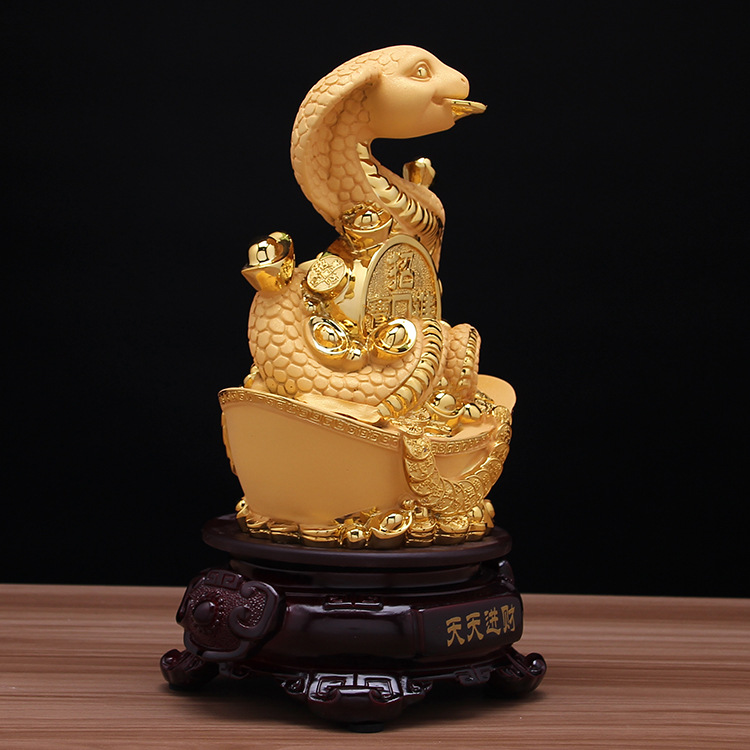绒沙金12生肖蛇摆件 十二生肖蛇创意本命年礼物招财家居风水饰品
