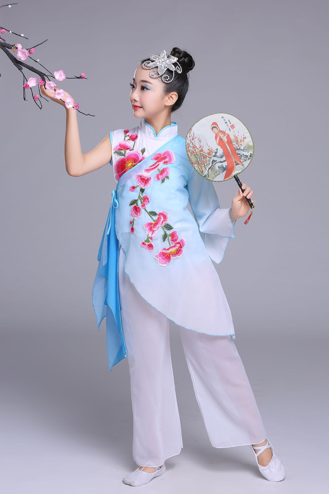 儿童古典舞蹈演出服女孩伞舞少儿扇子舞表演服装女童秧歌舞蹈飘逸