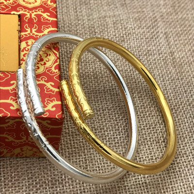 2018新款简单百搭仿黄金孙悟空金箍棒男女手镯开口可调节手镯女