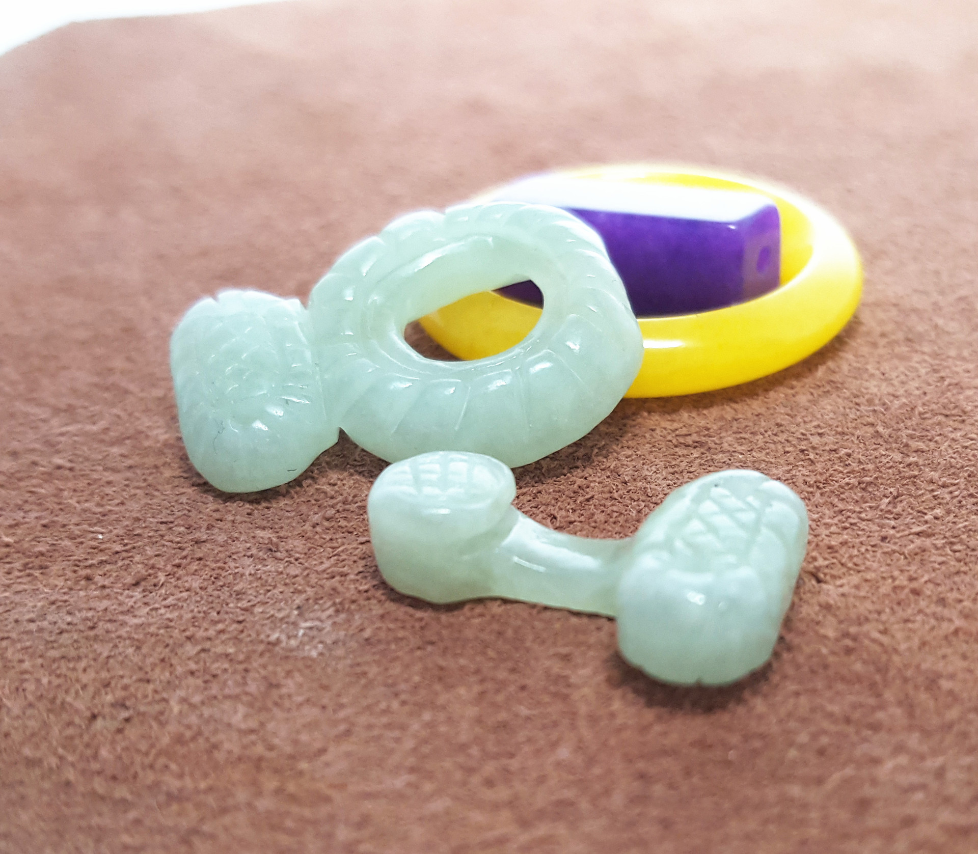 玉石子母扣天然岫岩玉对扣手工雕刻玉石盘扣高档旗袍复古石头扣子