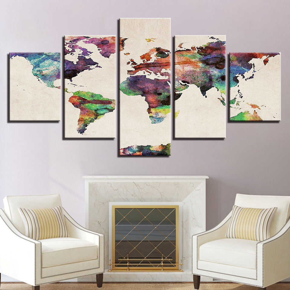 现代家居沙发墙客厅高清艺术彩色地图印刷画喷绘画速卖通一件代发