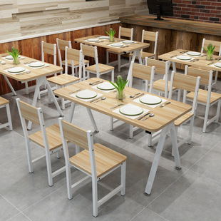 小户型家用餐桌椅简约现代长方形面馆食堂快餐饭店餐桌椅组合4人