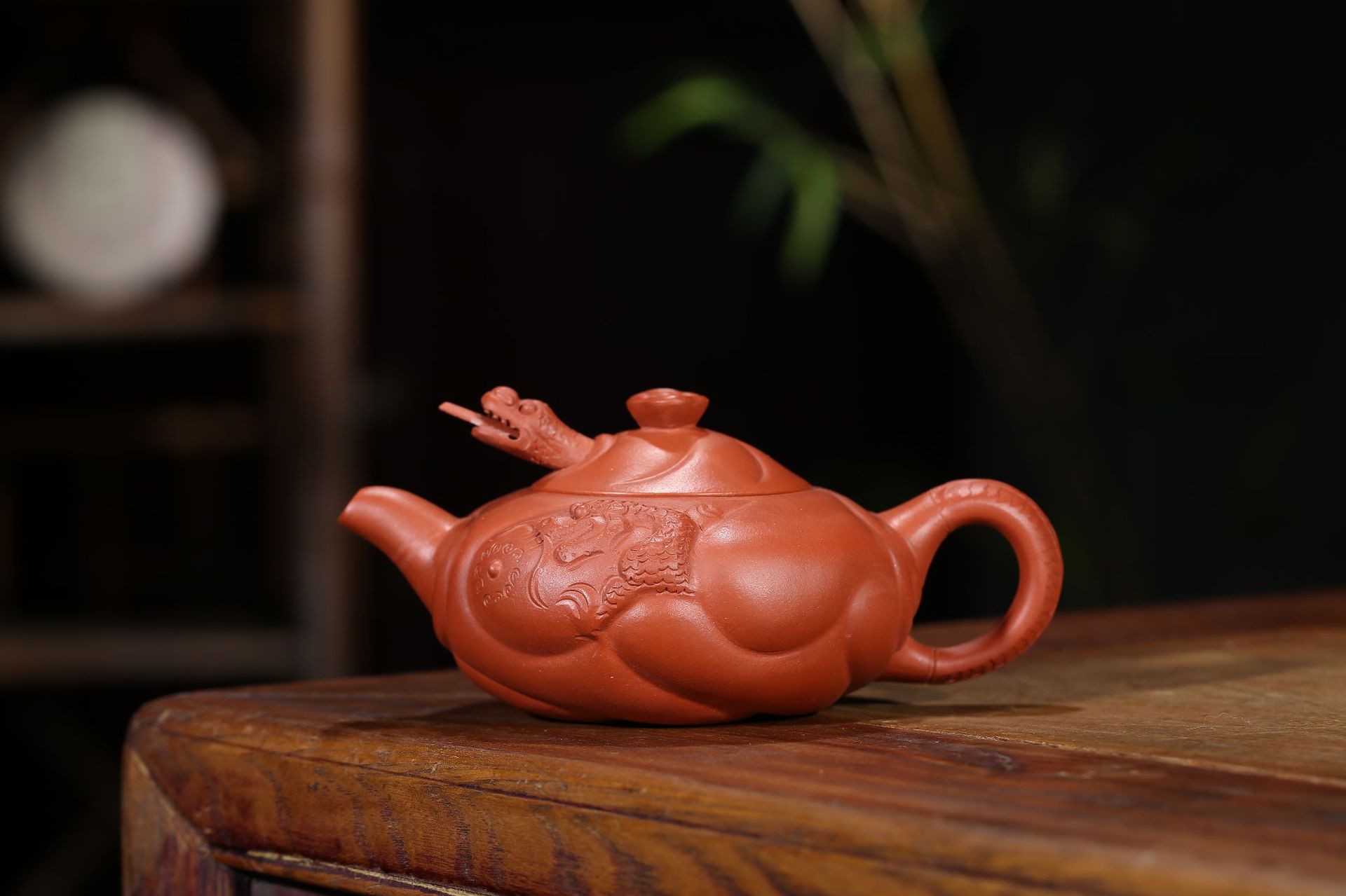 宜兴紫砂壶原矿朱泥鱼华龙茶壶手刻茶具定制套装茶壶批发一件代发