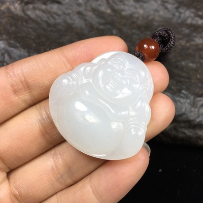 和田玉羊脂玉弥勒佛挂件