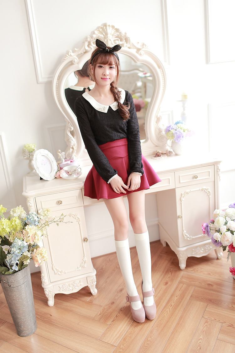 日本原单校服学生袜天鹅绒连裤袜黑色中高筒袜 瘦小腿袜女及膝袜