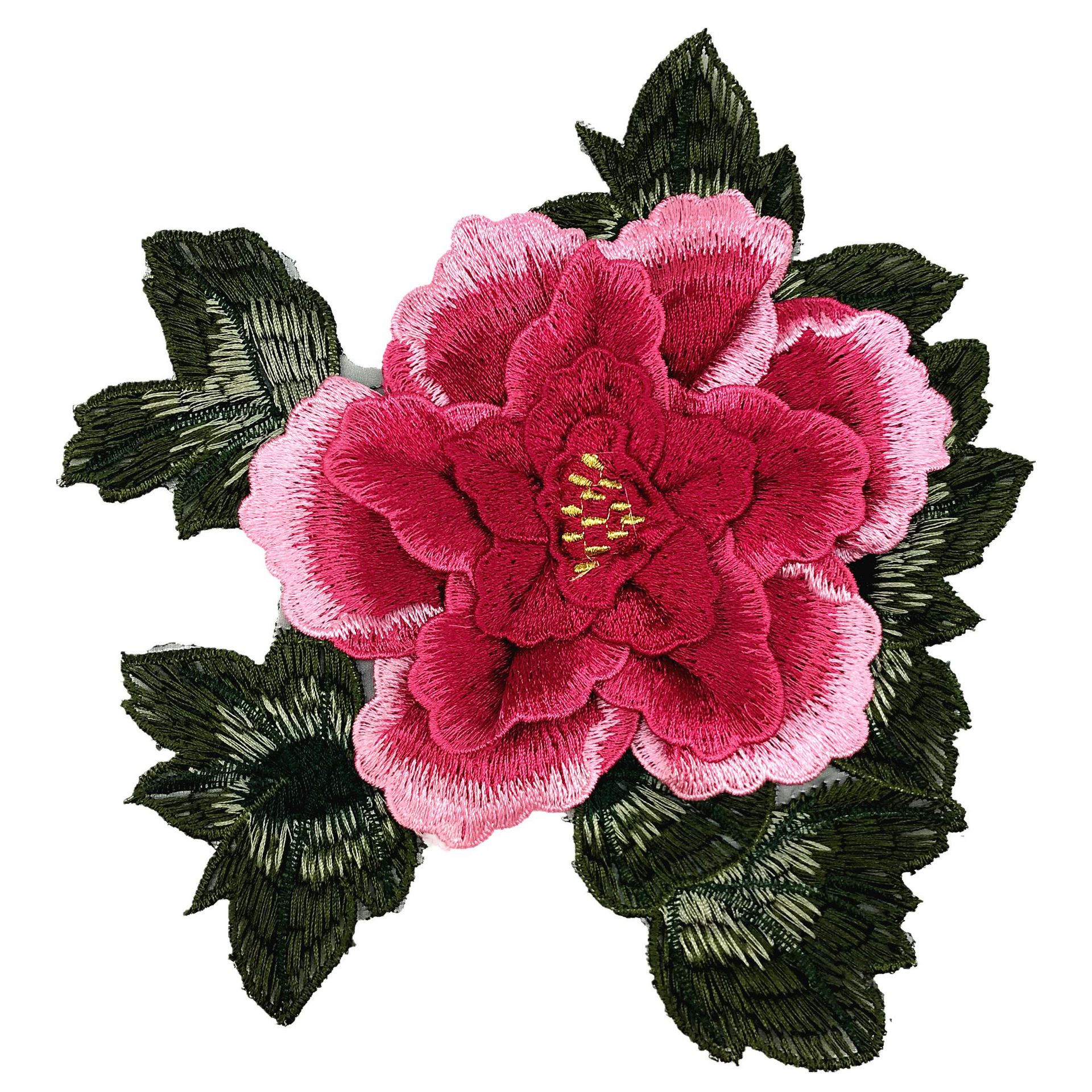 精致高密度多层立体刺绣牡丹花/大花 电脑绣花服装布贴 帽子贴花
