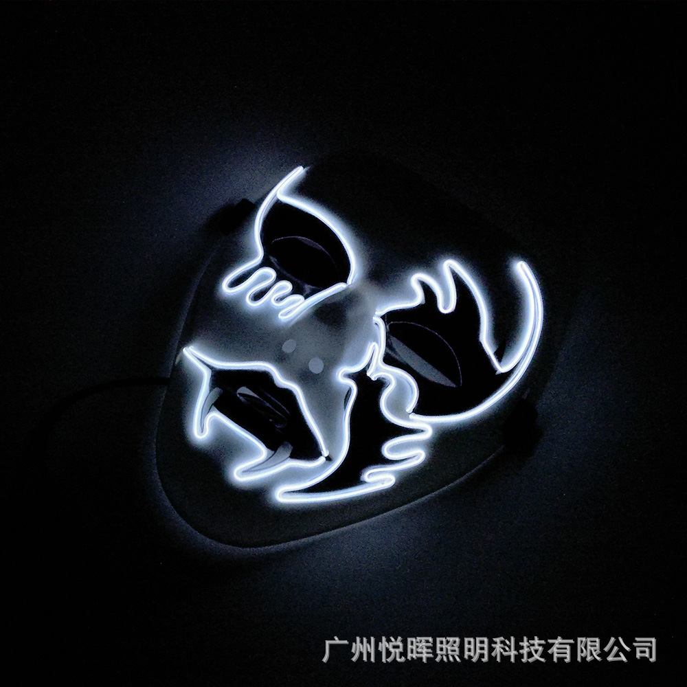 el冷光线手绘恶魔发光面具 聚会派对led恐怖面具 万圣节发光面具