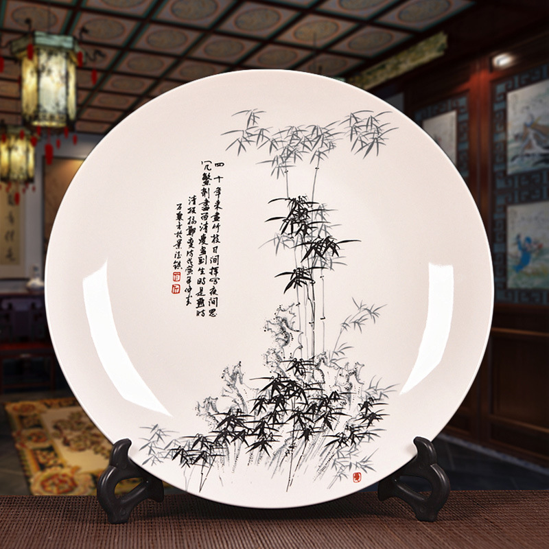 景德镇青花瓷装饰盘山水画陶瓷看盘花鸟工艺摆件瓷盘订制logo图片