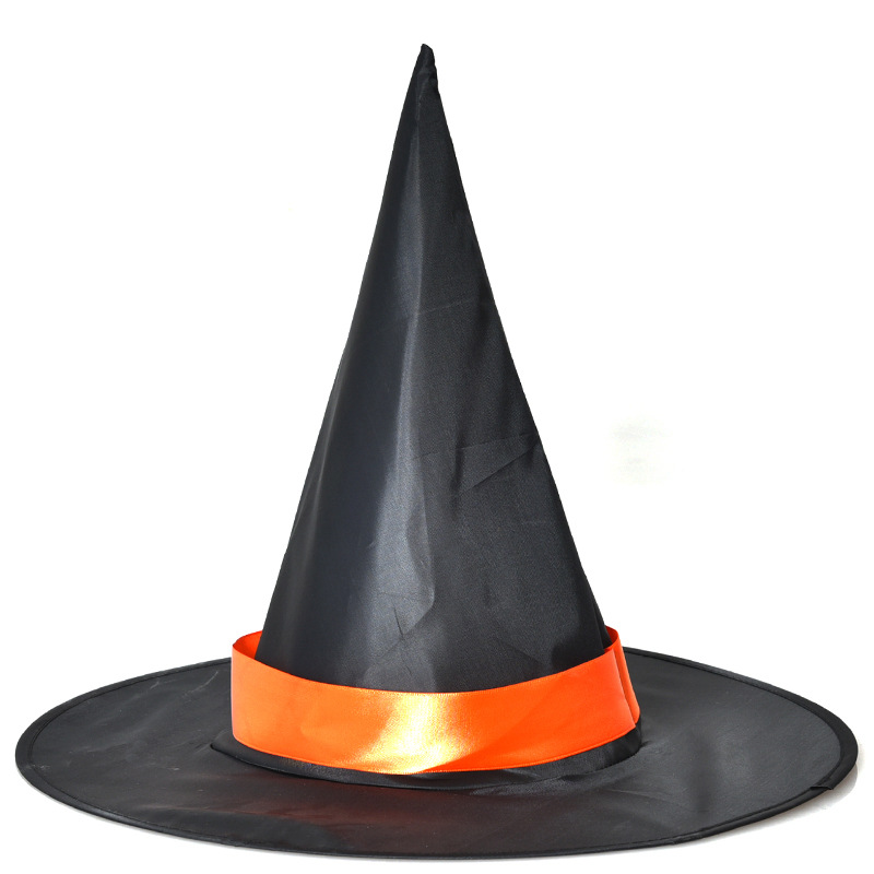 万圣节用品南瓜帽巫师帽巫婆帽尖头帽缎带黑尖帽弯角巫婆帽魔法师