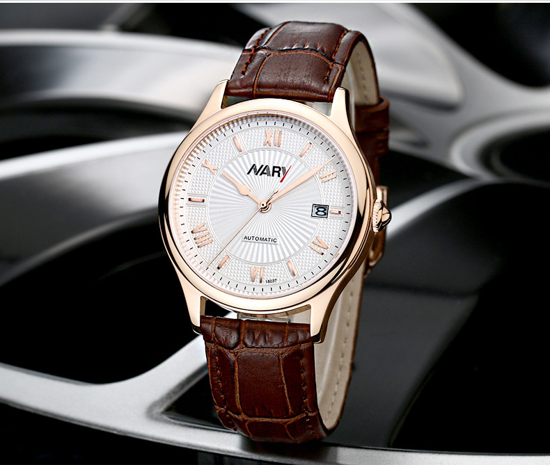 【nary/耐瑞】时尚男士全自动单历皮带机械表 18037皮带男士手表