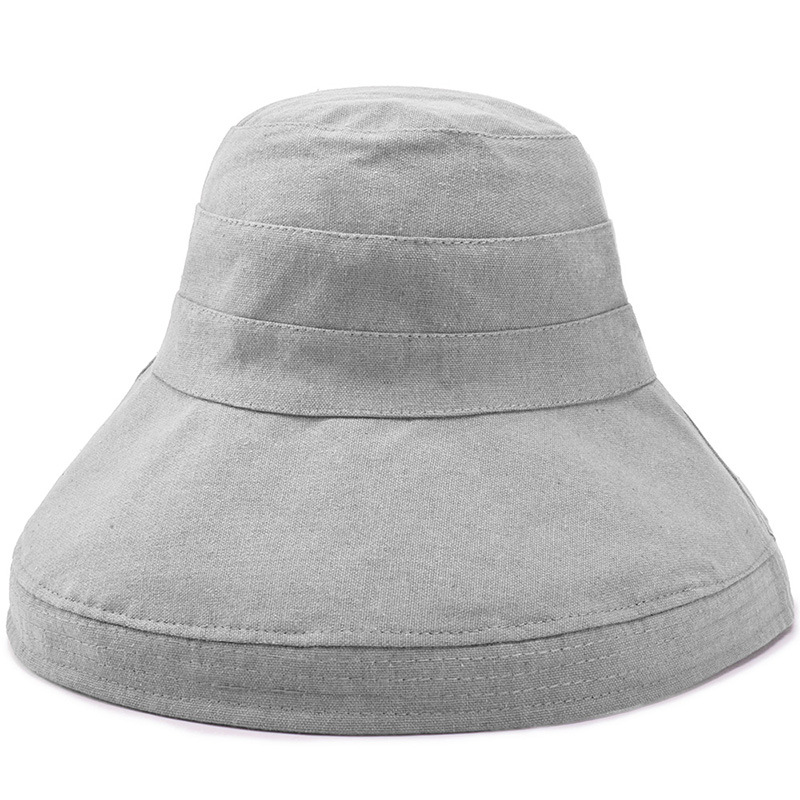 Big Brim Fisherman Hat Female Summer Korean Style Versatile Sun Hat Double-Sided Sun Protection Sun Hat Retro Cotton and Linen Hat Solid Color