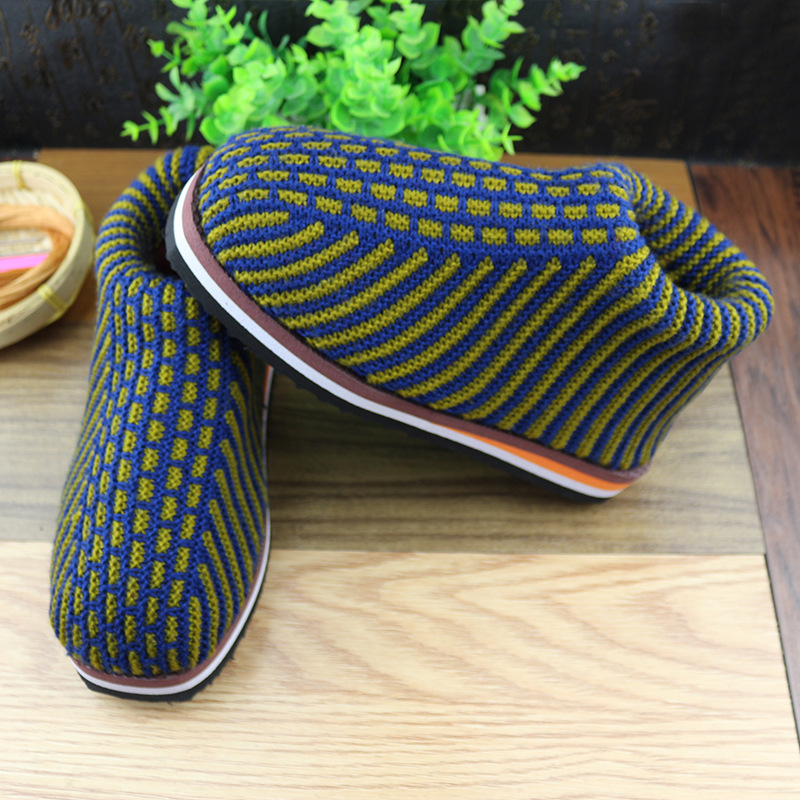 双鸟蓝色加咖啡色毛线棉鞋2018冬季44码45码可选色选款家居鞋批发