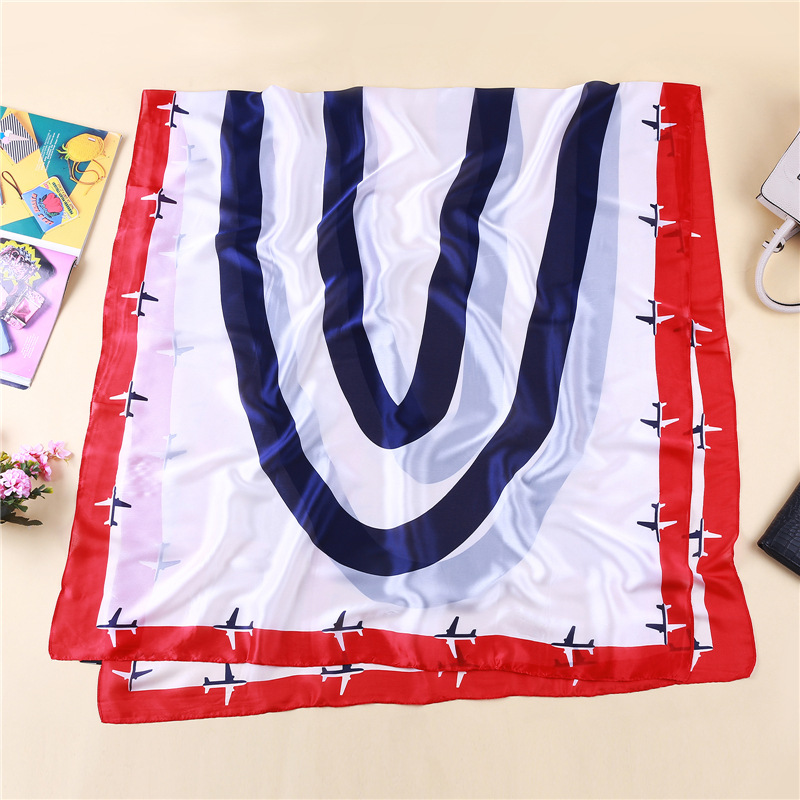 新款时尚仿真丝丝巾女小飞机图案大尺寸空调披肩防晒沙滩巾批发