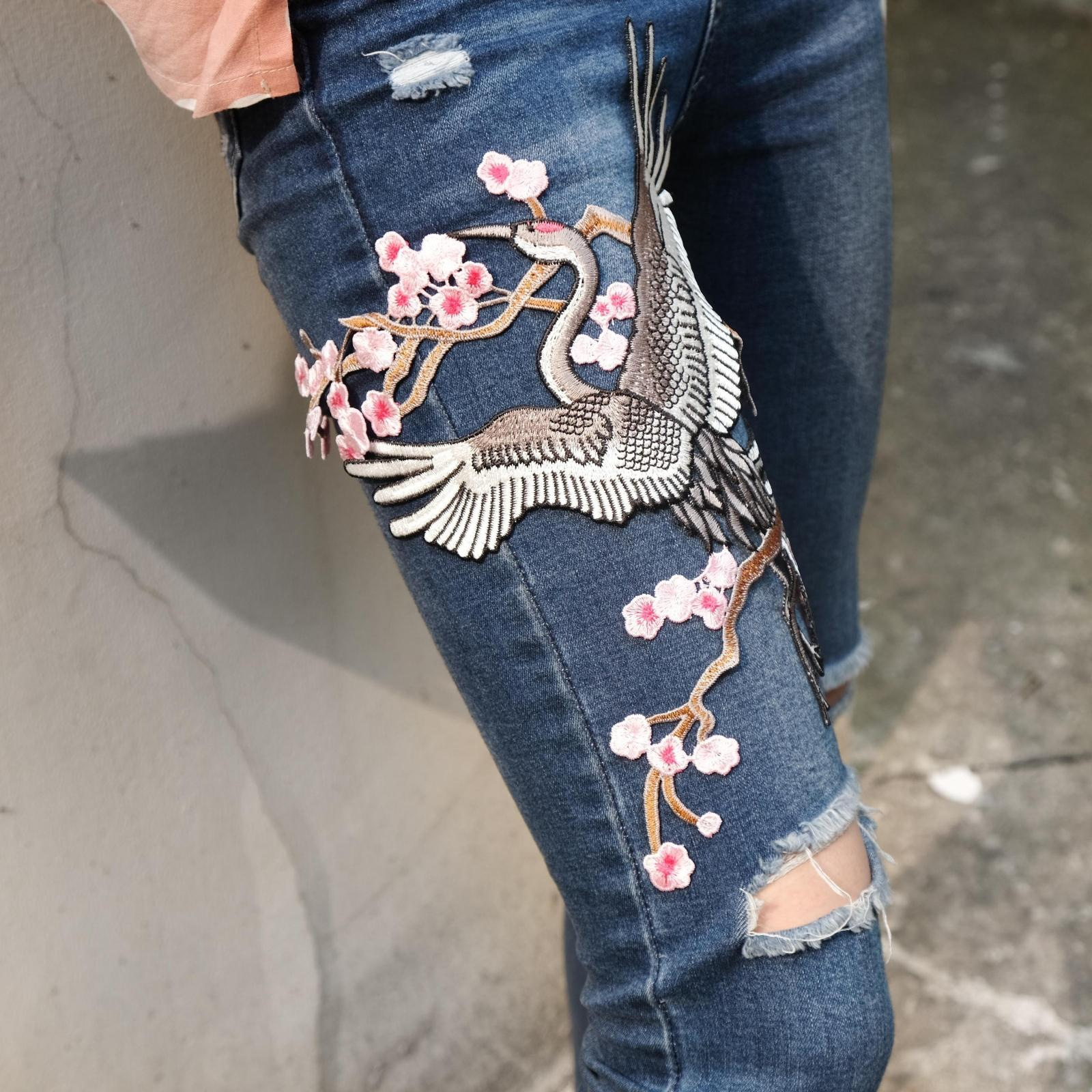 刺绣仙鹤花朵时尚布贴花衣服补丁大号服装diy设计装饰批发 j2-7