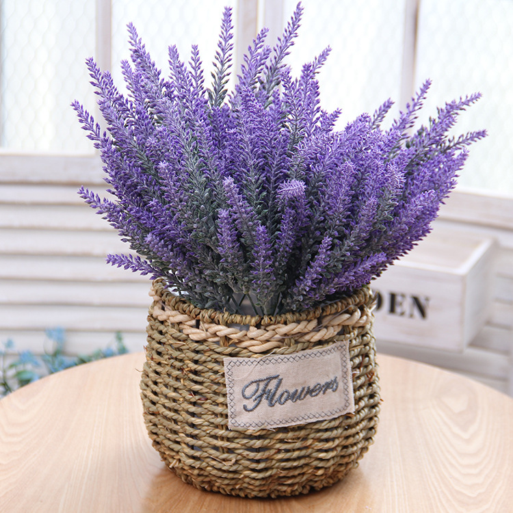 植毛普罗旺斯薰衣草仿真花 塑料把花婚庆永生花客厅装饰插花假花