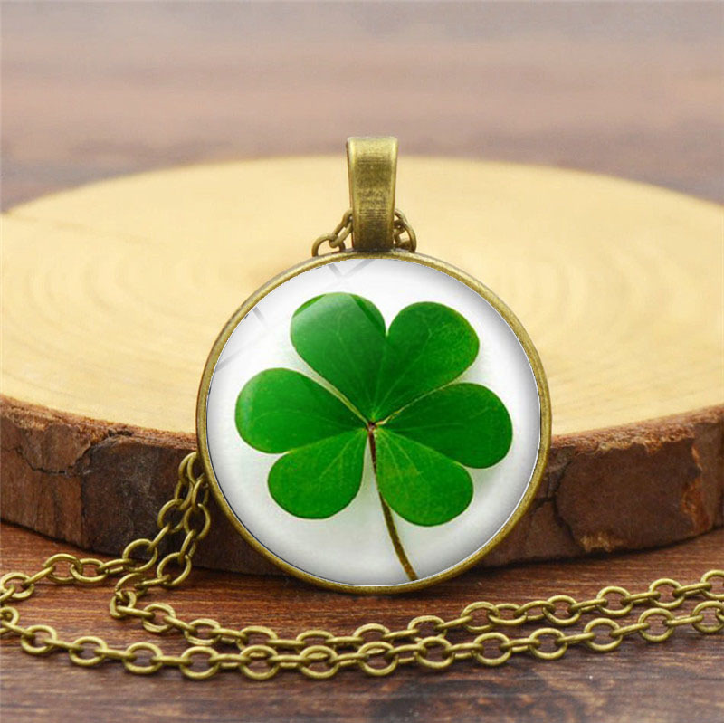 跨境新品配饰 绿色四叶草时光宝石项链 欧美小清晰吊坠项链锁骨链