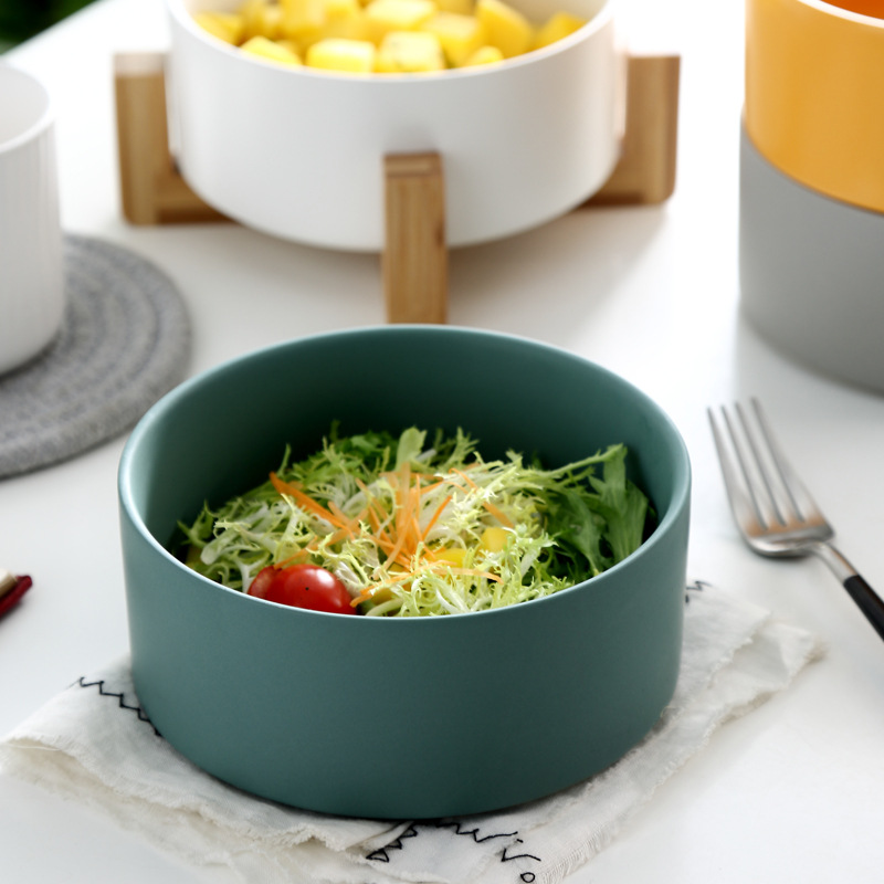 Nordic Salad Bowl Instant Noodle Bowl Soup Bowl Fruit and Dessert Bowl Ceramic Tableware Ceramic Cat Food Bowl Pet Bowl Dog Food Bowl