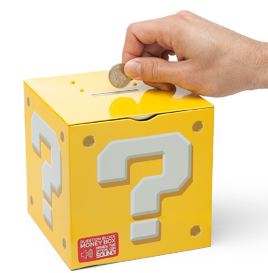 超级马里奥问号存钱罐 儿童马里奥投币音效atm储钱罐 益智投币罐