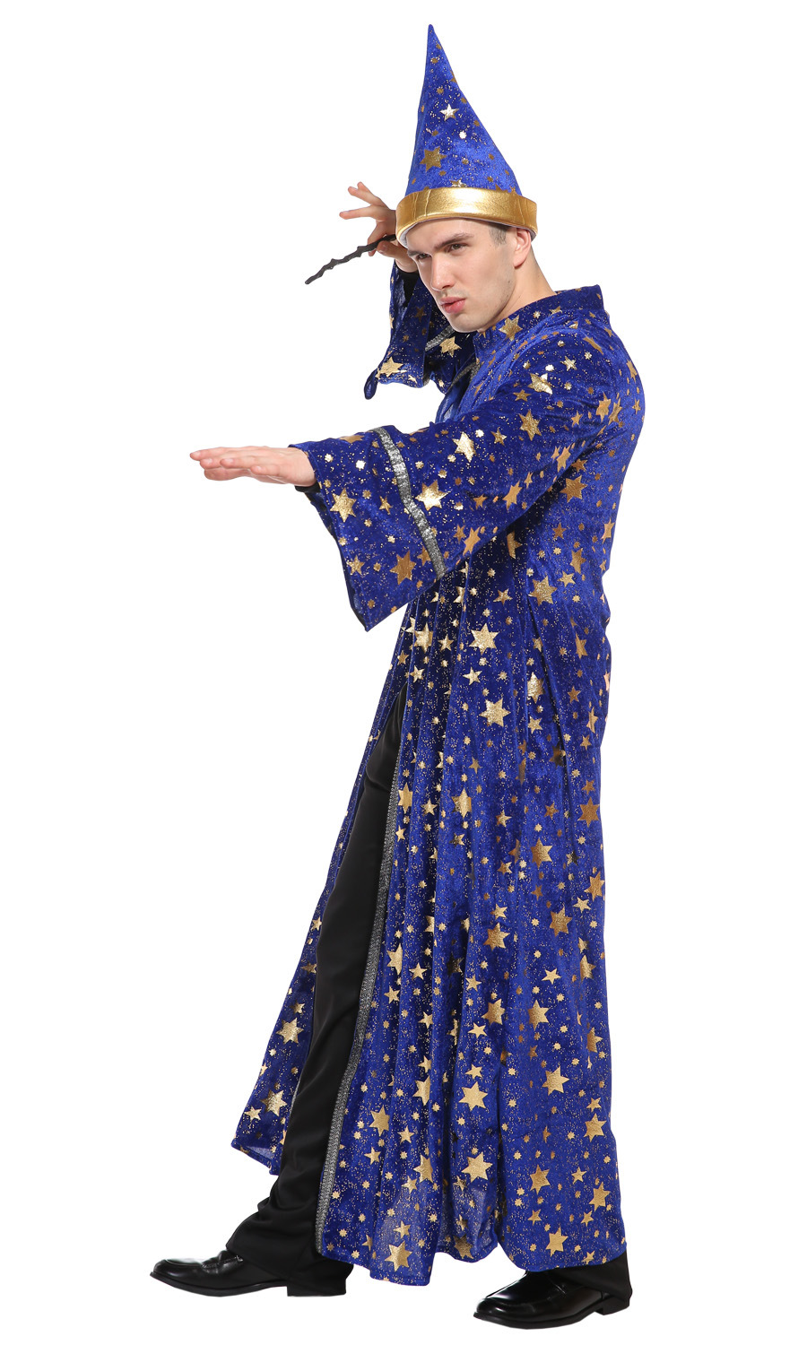 万圣节cosplay服装 演出服 魔法长袍m-0132 成人绒布星月巫师
