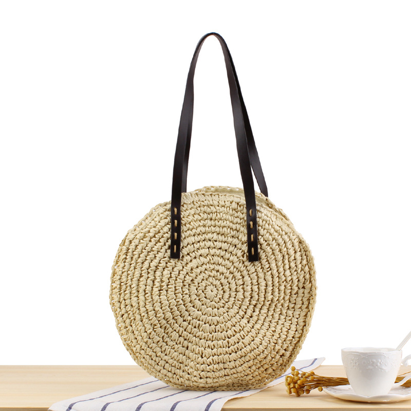 New Simple round One Shoulder Straw Bag Handmade Paper Woven Bag Beach Bag Fashion Women's Bag